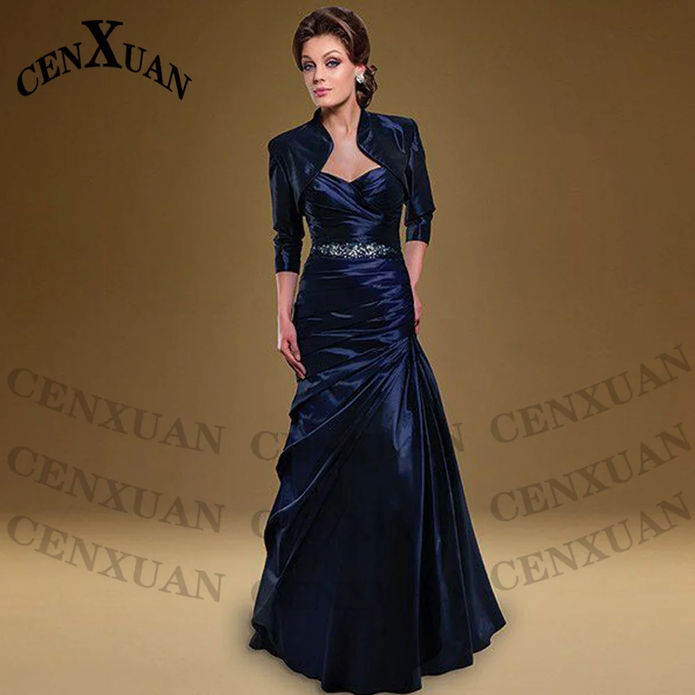 

Cenxuan Navy Blue Satin Stylish Mother of The Brides Appliques Two Piece Birthday Women Evening Party Robes De Soirée Customised