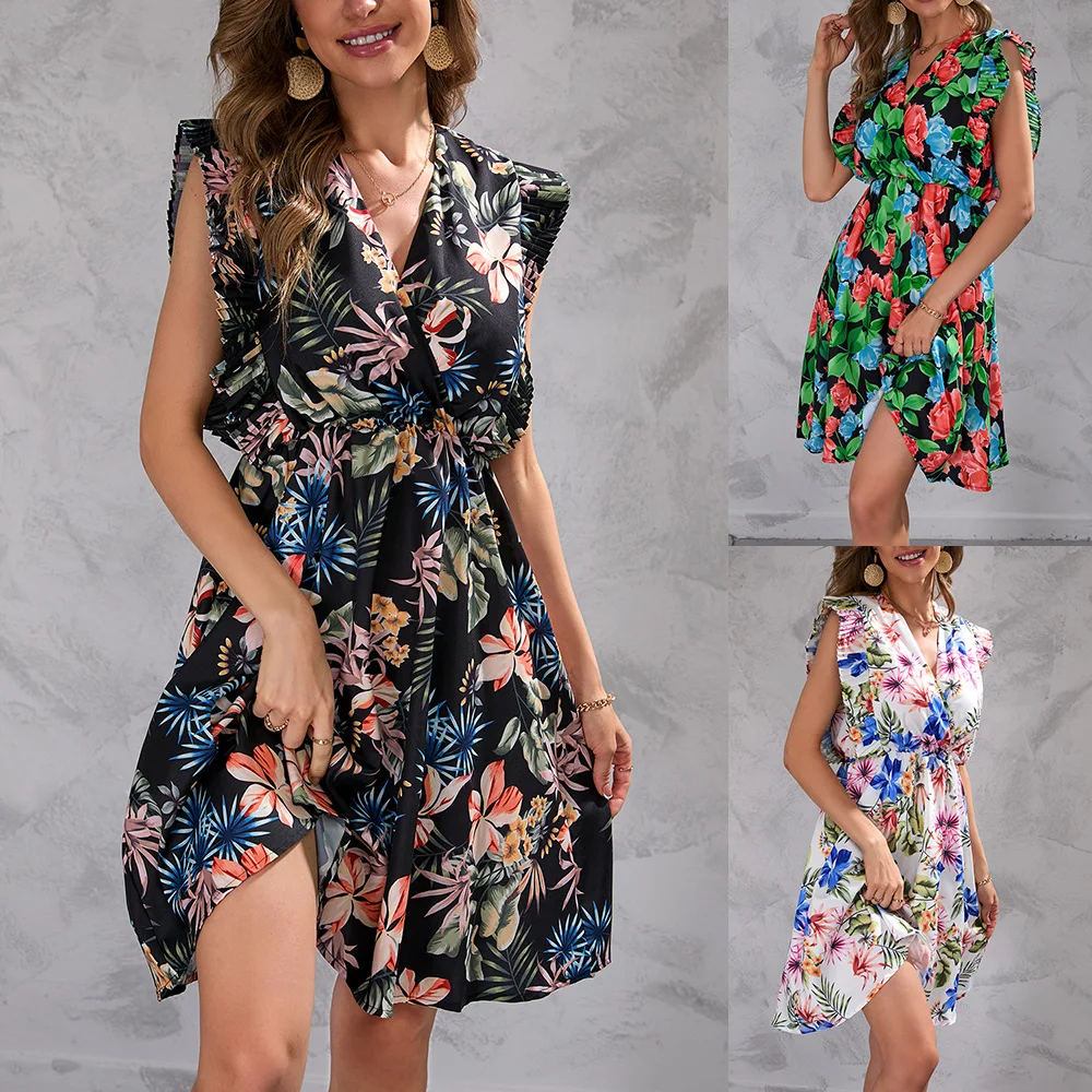 

Summer Floral Print Sleeveless Dress Women Fashion Holiday Beach