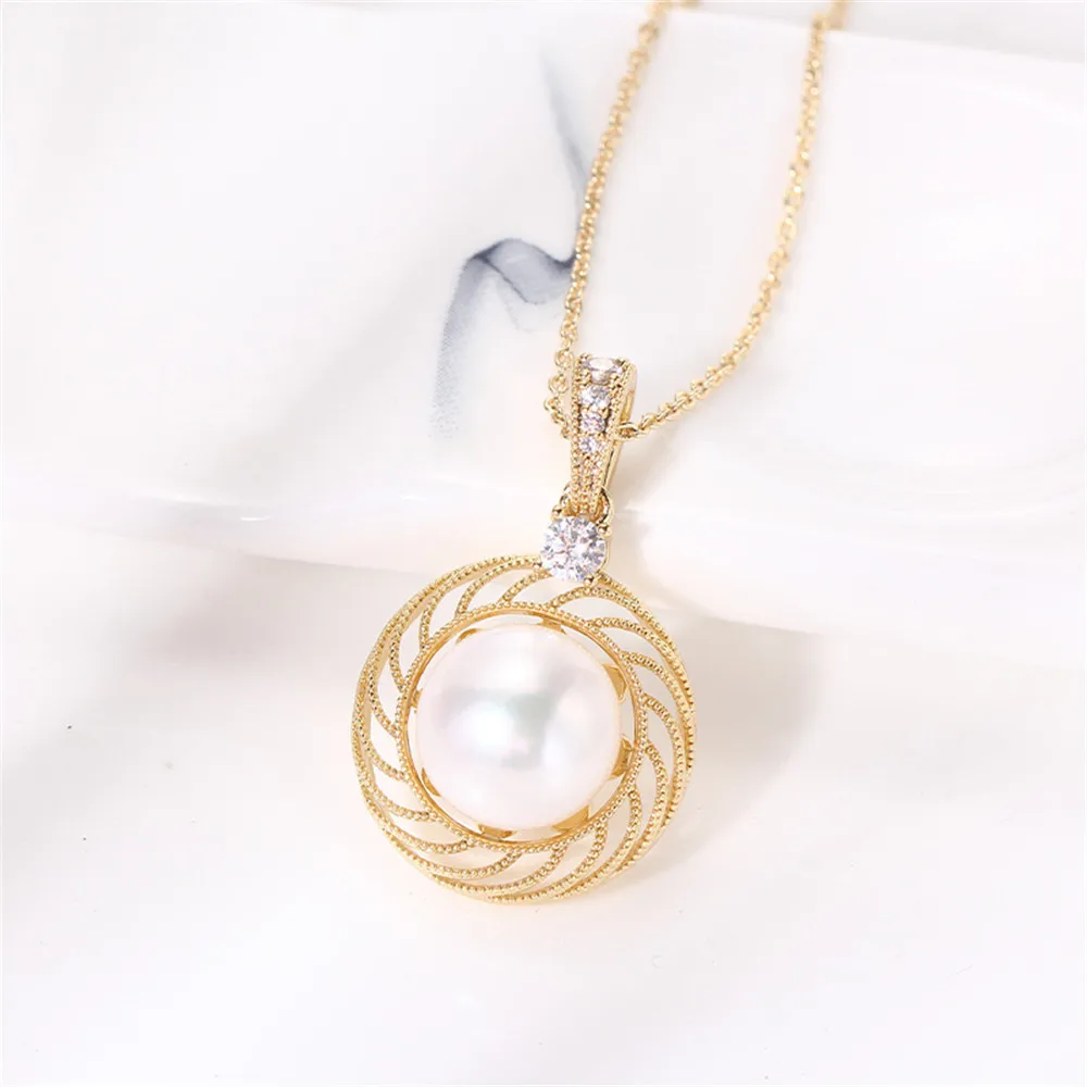 

14K Gold Injection Pendant Empty Holder Plating with True K Gold Craft Vintage Pearl Pendant Necklace Temperament DIY Accessorie