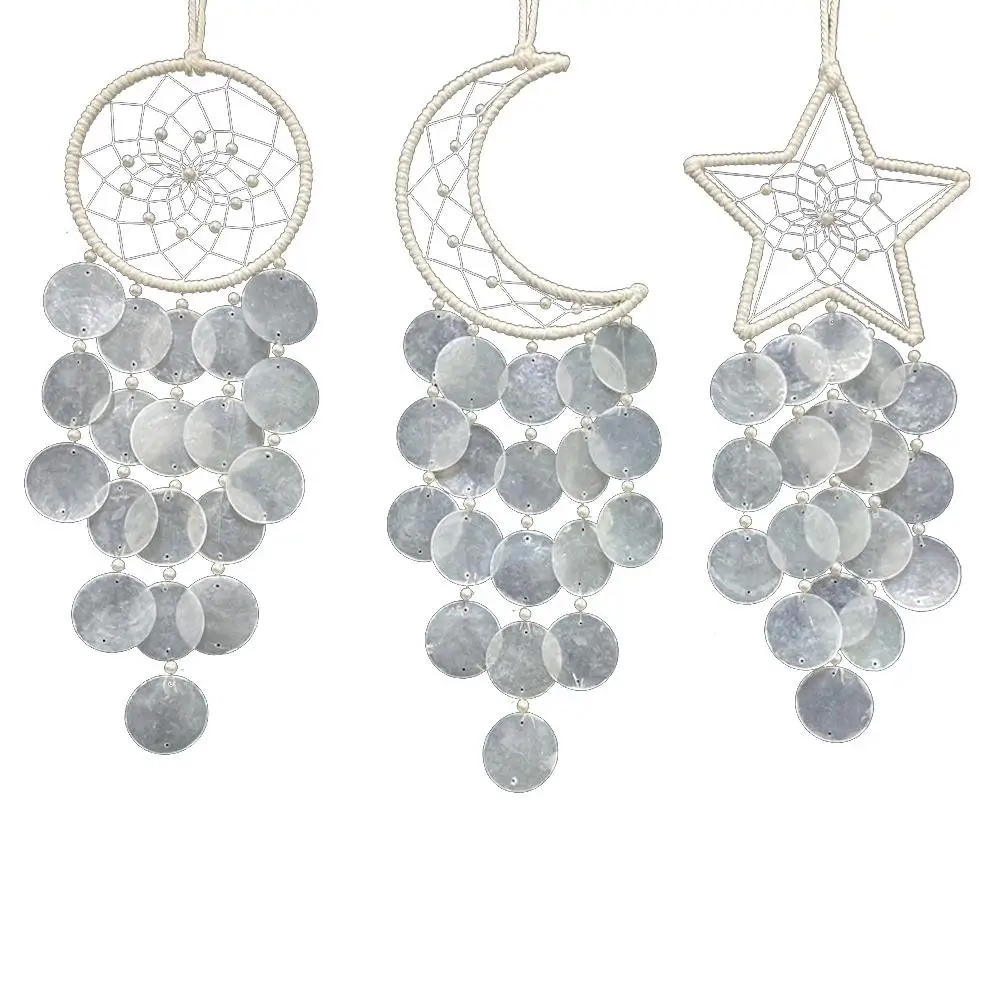 

3 PCs Wind Chimes Natural Shells Wind Chimes Dream Catchers Moon Sun Star Design Boho Wall Hanging Decor Unique Gifts