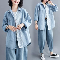 2022 spring autumn women shirts denim loose oversized blouses long sleeve female tops loose korean style blusas
