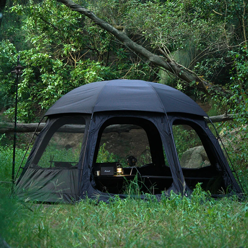 

Black Glue Coated Octagonal Ball Tent Large Space 3doors 5windows Waterproof Suncreen Windproof Spherical Outdoor Camping Tool