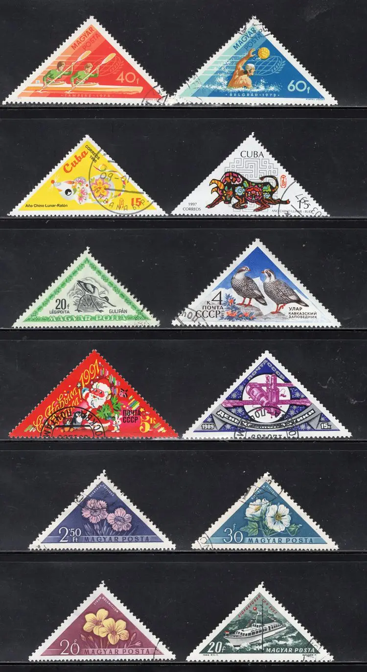 

50 PCS,Triangle Post Stamps, Special Shape Post Stamps, Non-repeating,Used Condition,Real Original