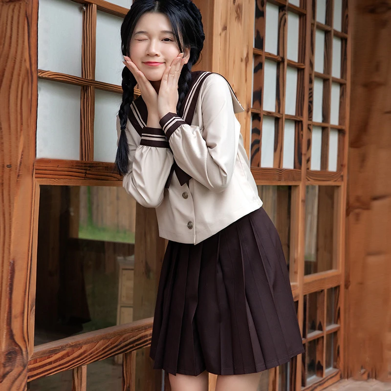 

JK Uniform Preppy Long/Short Sleeve Pleated Skirt Suit Campus Girl Navy Sailor Costumes Spring Summer Student Cosplay Costume