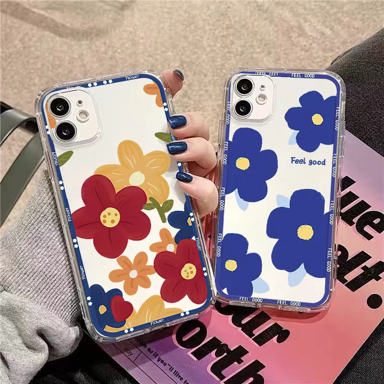 

Colour Blue Cute Flower For iPhone 13 12 11 Pro 12 13 Mini X XR XS Max 6 6S 7 8 Plus SE2020 Clear Phone Case Carcasa