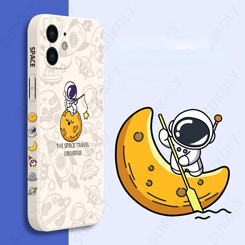 

Cute Cartoon Astronaut Star Space Phone Case On iPhone 13 14 Pro Clear Soft TPU Shockproof Back Cover