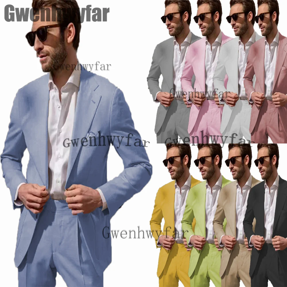 

Новый облегающий костюм Gwenhwyfar для мужчин, повседневные мужские костюмы из 2 предметов, смокинги для жениха и выпускного, Блейзер, комплекты для свадьбы (пиджак + брюки)