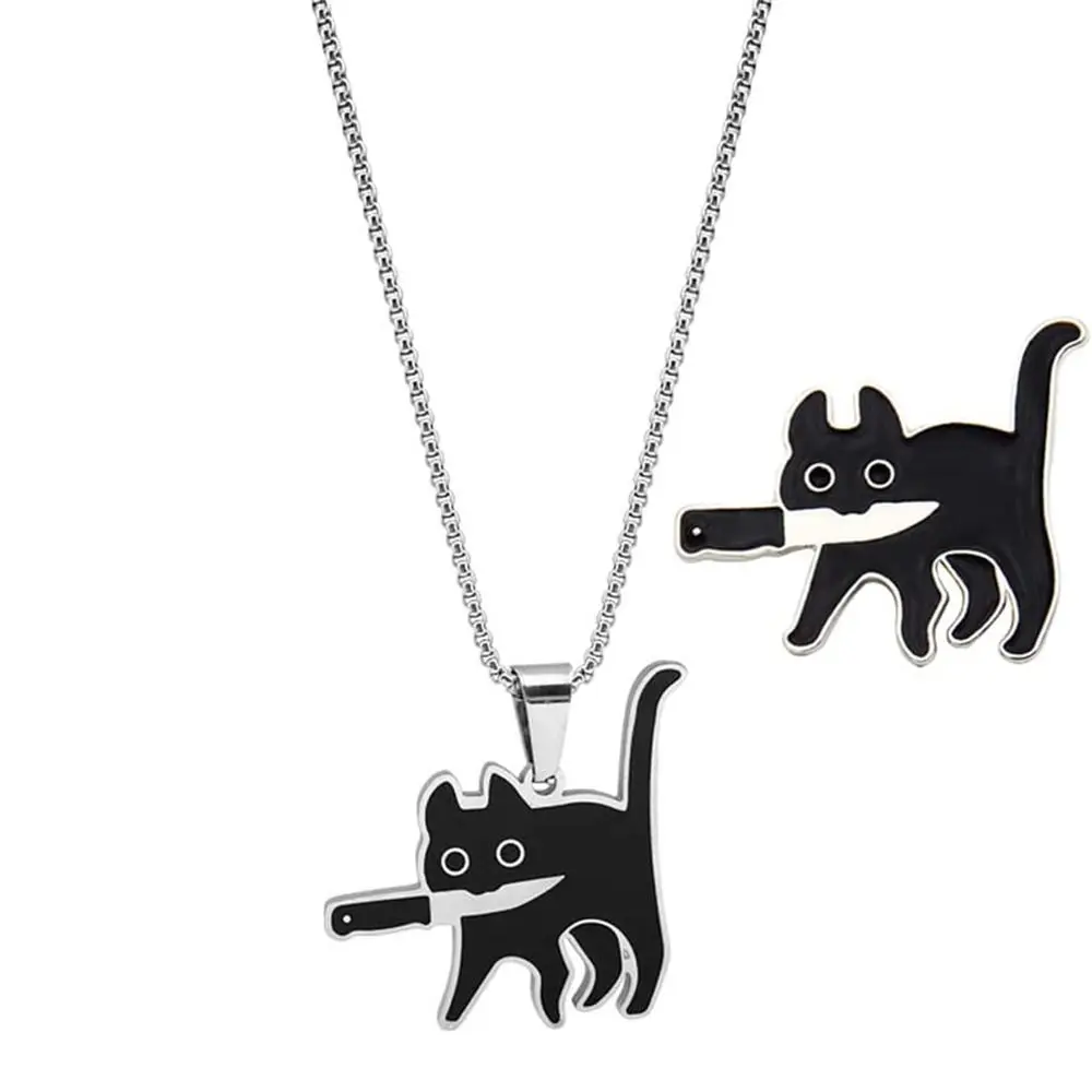 

Funny Cute Kitten Women Knife Cat Necklace Sweater Chain Jewelry Accessories Killer Cat Pendant