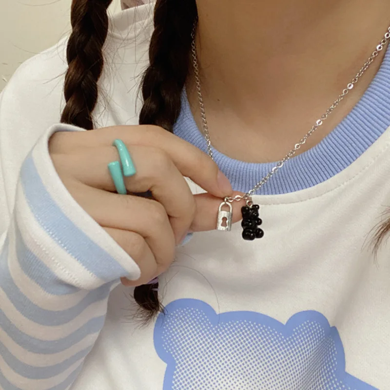 

Black Small Bear Alloy Lock Pendants Necklaces for Women Clavicle Chain Short Necklace Female 2022 Fashion Jewelry New
