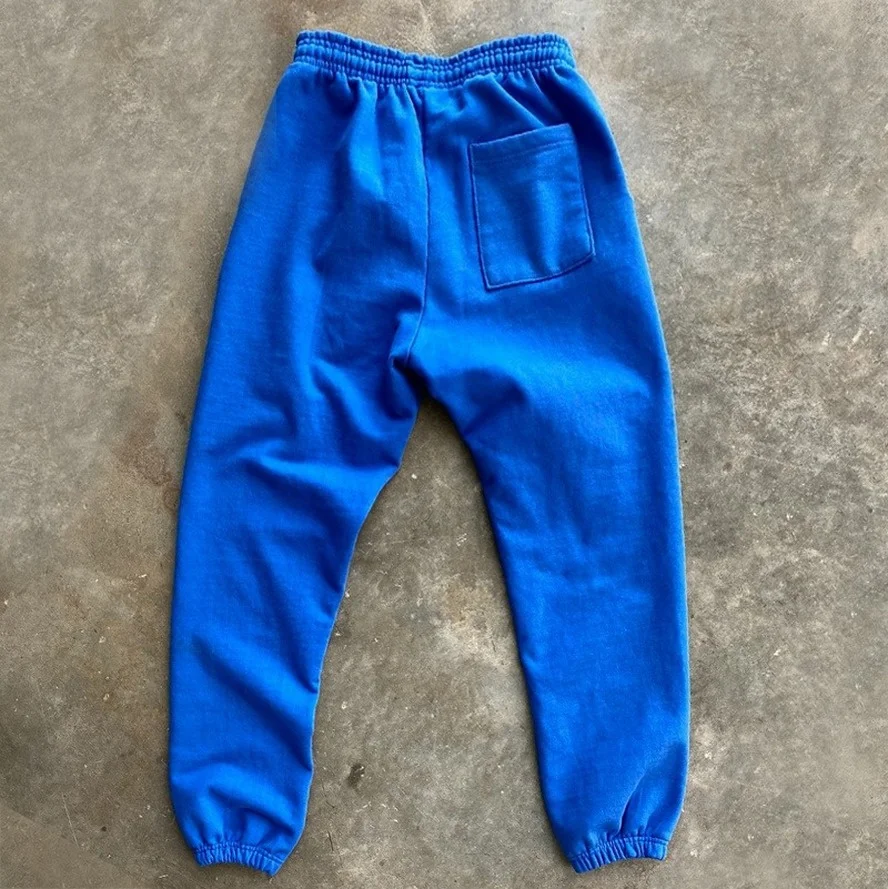 

Blue Puff Print Spider Web Pattern 555555 Sweatpants Men Women Top Quality Sp5der Pants Joggers Drawstring Trousers