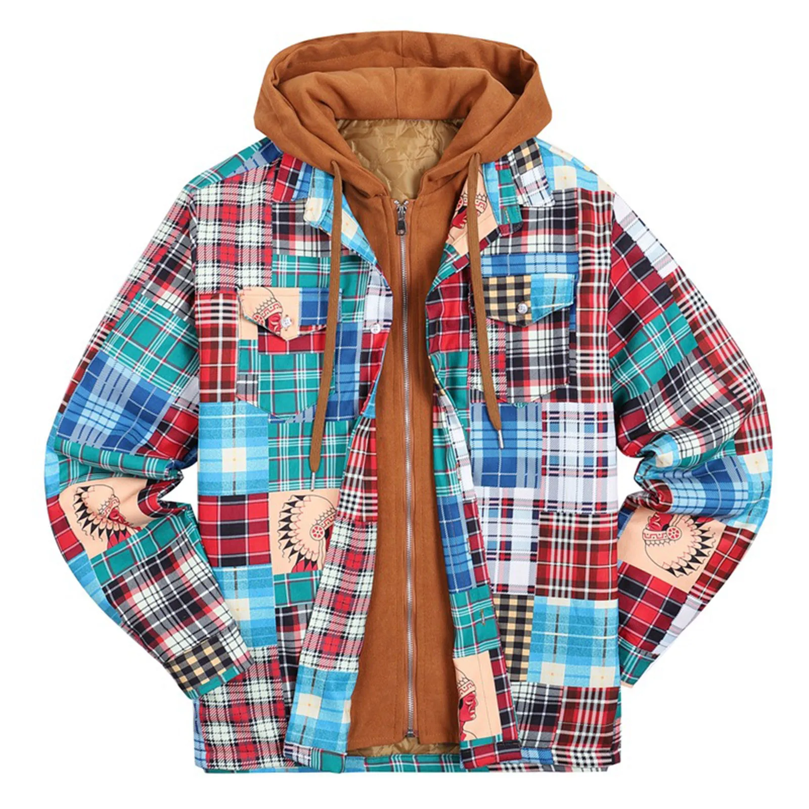 

chaquetas hombre Men's Quilted Lined Button Down Plaid Shirt Add Velvet To Keep Warm Jackets With Hood chamarras para hombre