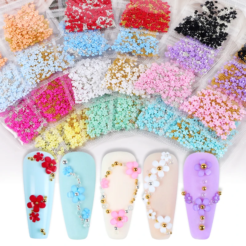 

24pcs Acrylic Flower Nail Art Decorations Kit Mixed Size Crystal Rhinestones Accessories Supplies 3D Acrylic Flowers Nail Charms
