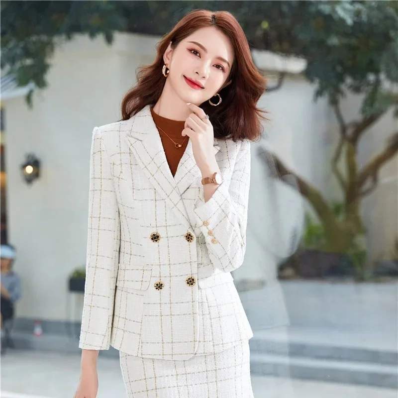 Женская куртка двубортное тонкое клетчатое пальто стили OL осень-зима утепленные