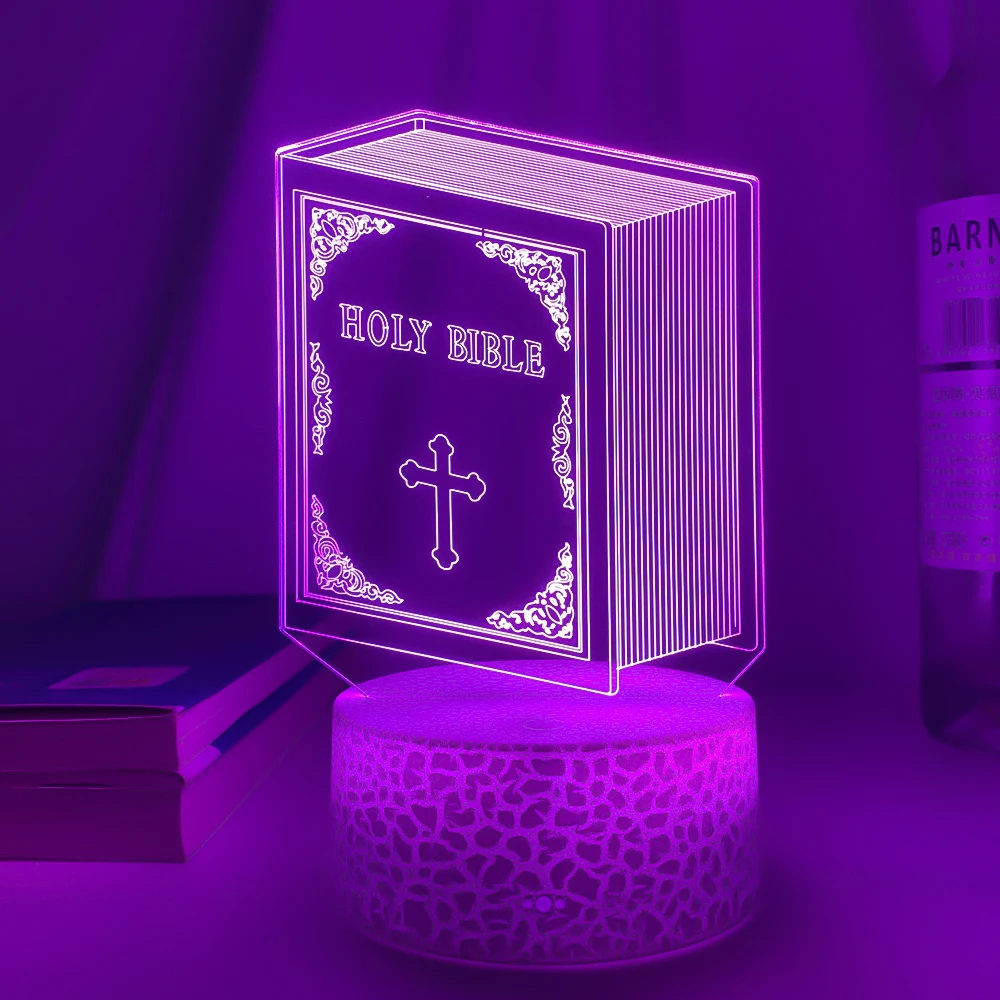 3D Optical Acrylic Night Light Book Holy Bible for Bedroom Decor Unique Christian Gift Usb Battery Table Lamp