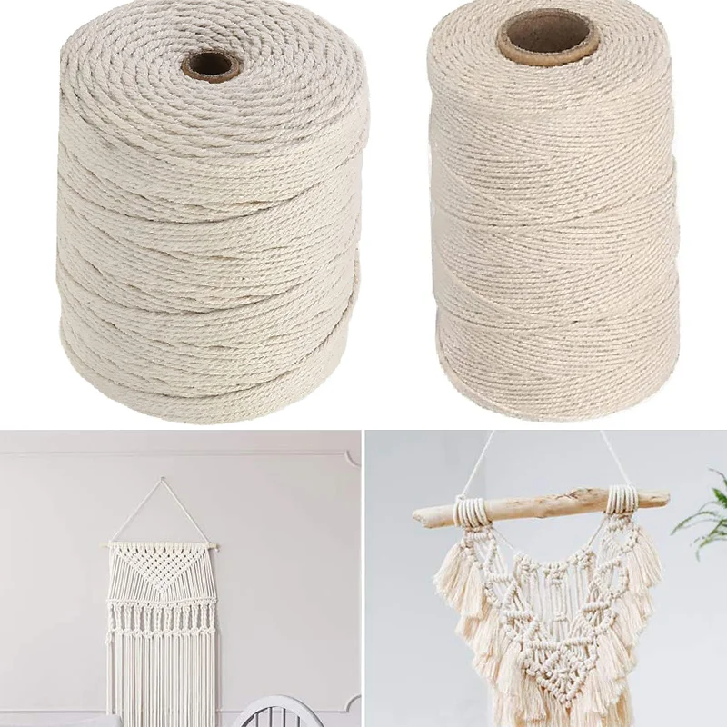 Витой хлопковый шнур для макраме, 1/2/3 мм x 400/200/100 м
