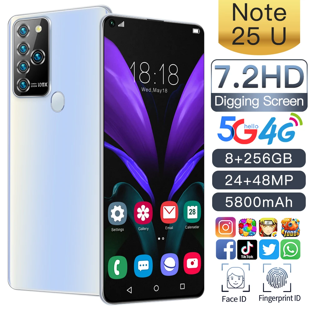 

Горячая Распродажа, дешевые мини сотовые телефоны Note25U, полный дисплей 7,2 дюйма, фотокамера 24 Мп + 48 МП, телефон Android 10 с разблокировкой по лицу