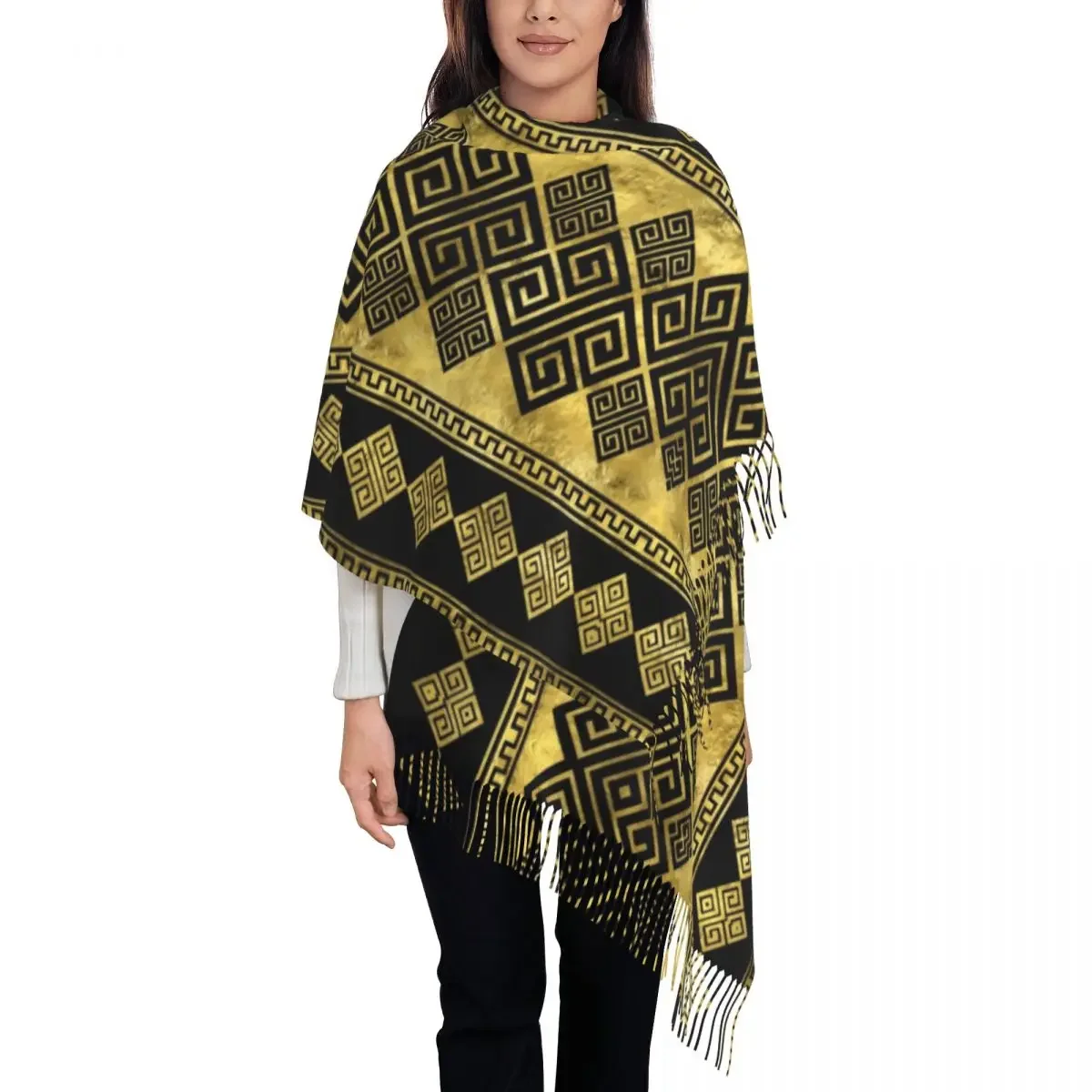 Греческий шарф Meander на заказ Женская Длинная зимняя Осенняя теплая шаль с