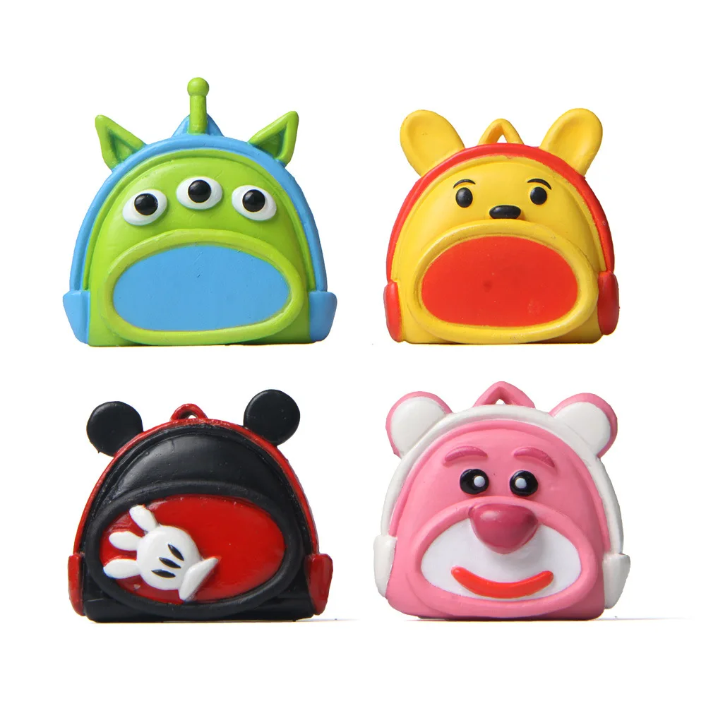 

4 Pcs Backpack Shape Winnie The Pooh Alien Strawberry Bear Mickey Mouse Figure Toy Gardening Landscaping Doll Desktop Decoration