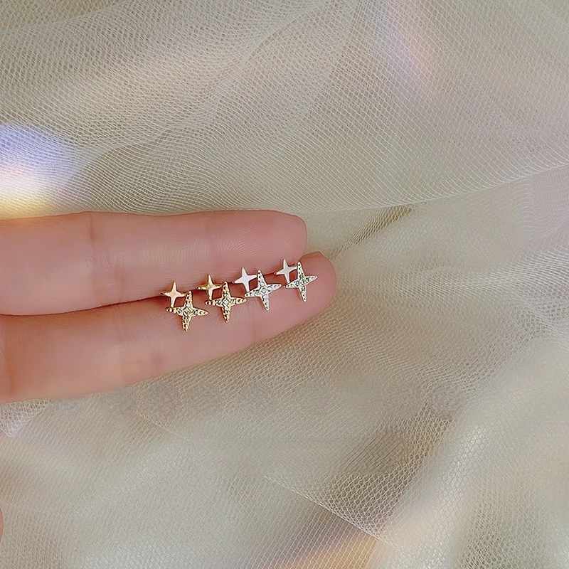 

Star Stud Earrings For Women New Trend Simple Small Four-pointed star Ear Partner Exquisite Female Jewelry Support Wholesale