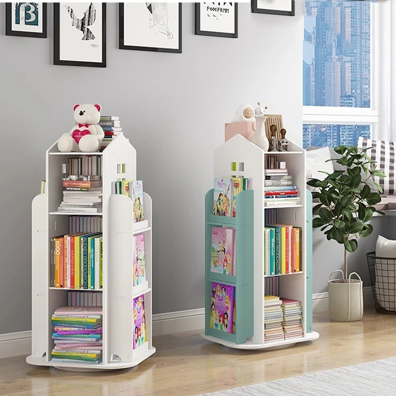 

Rotating Children's Bookshelf Magazine Picture Book Newspaper Rack Floor Simple Book Shelf for Home Bookcases Furniture