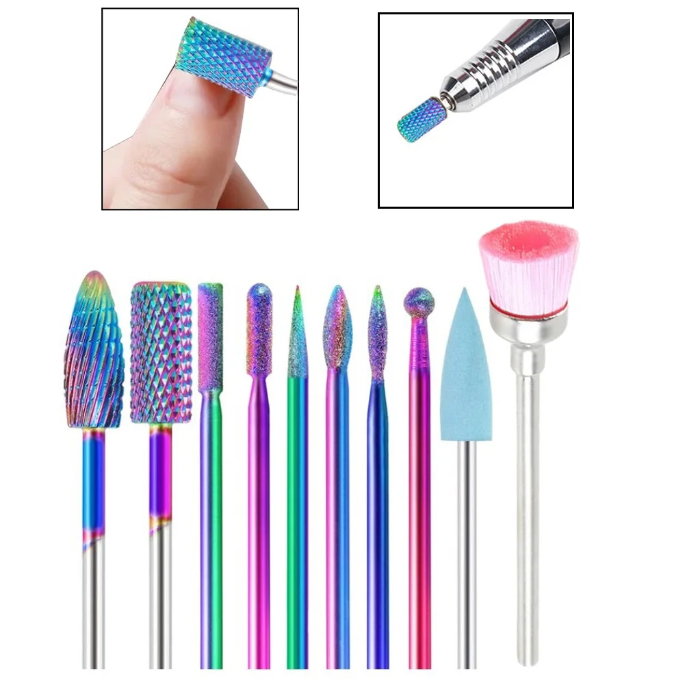 

10 In 1 Electric Nail Drill Bits 3/32inch Tungsten Carbide Nail Files Polishing For Manicure Machine Nail Files Accessories