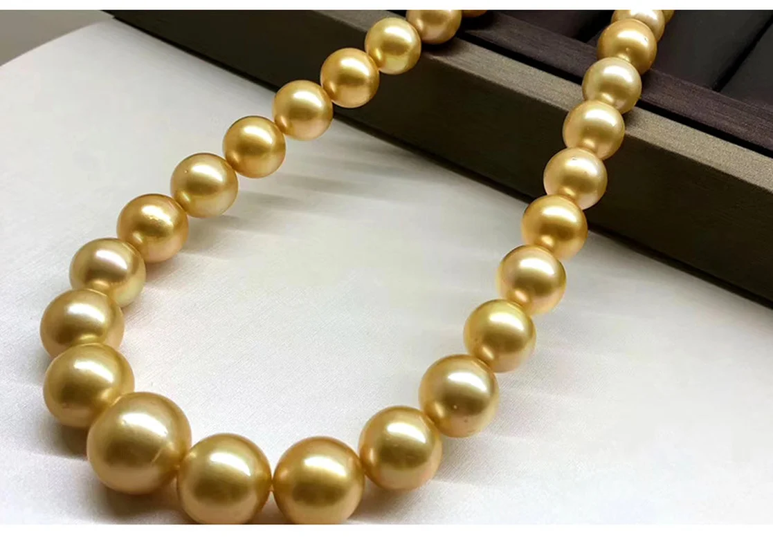 

Natural Elegant Good Luster 10-11mm Sea Genuine Golden Round Pearl Necklace Free Shipping Women Jewelry Chain