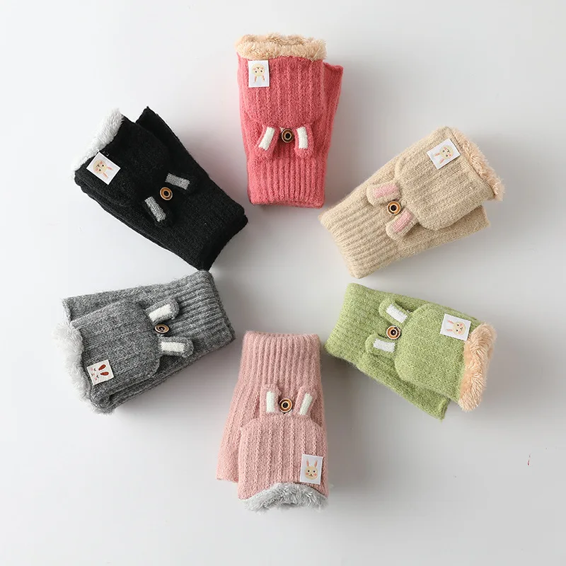 

Winter Cat Rabbit Fur Furry Half Finger Gloves Fingerless Mittens Women Girls Plush Warm Gloves Touch Screen Soft Mittens