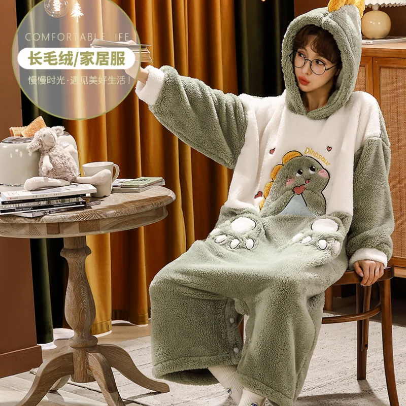 Ladies pajamas rompers Coral fleece thickens onesies for adults  in winter