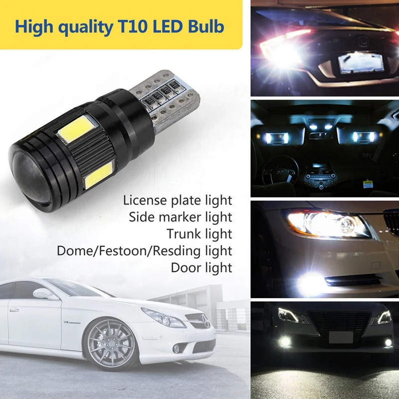 Автомобильные светодиодные лампы Canbus T10 5730 6Smd без ошибок 12 В W5W 168 194 линзы 6000K 4 шт.