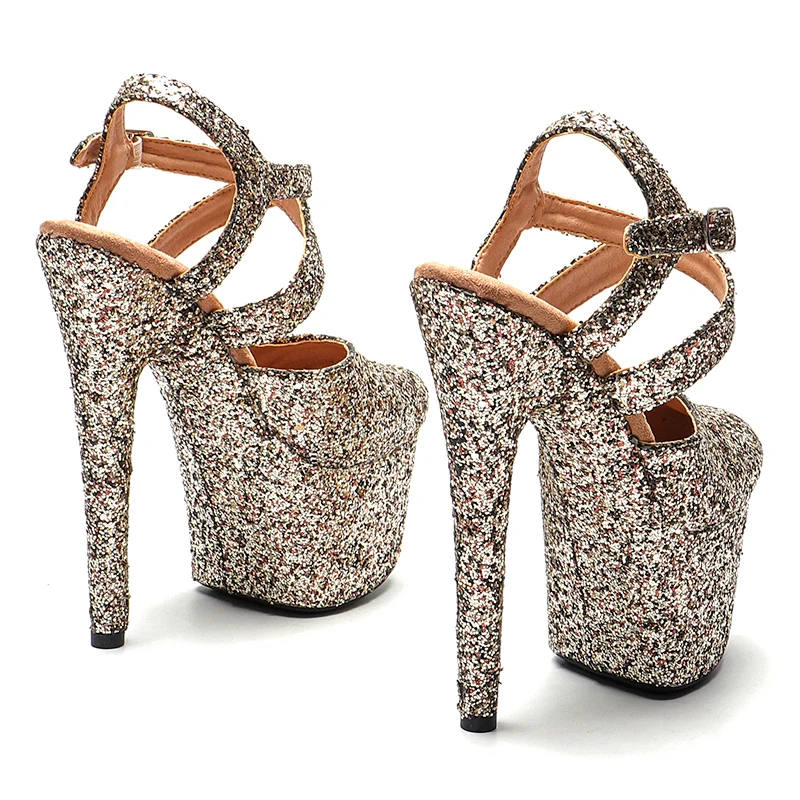Leecabe17CM/7Inch Glitter Upper   Platform Sandals  party High Heels Shoes Pole Dancing Shoes
