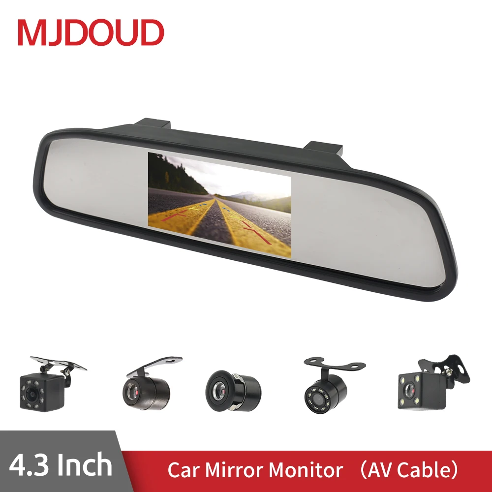 MJDOUD 4.3 INCH HD Mirror Monitor For Car Rearview Camera Video Auto Parking Monitor For Night Vision LED Reversing Cameras