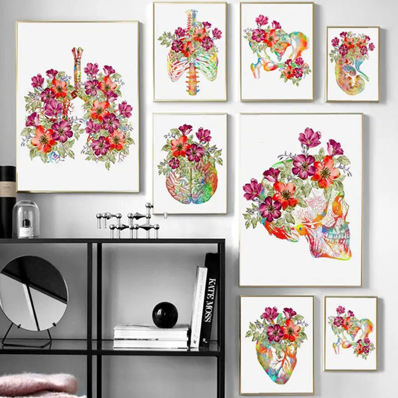 

Color Flower Organ Poster Prints Human Anatomy Brain Heart Canvas Painting Doctor Office Hospital Clinic Decor Wall Art Pictures