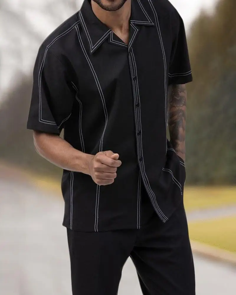 2023 New Fashion Men's Short Sleeve+Suit Pants Suit Travel and Leisure Suit Summer Beach Two-piece Suit Men's Clothing S-4XL