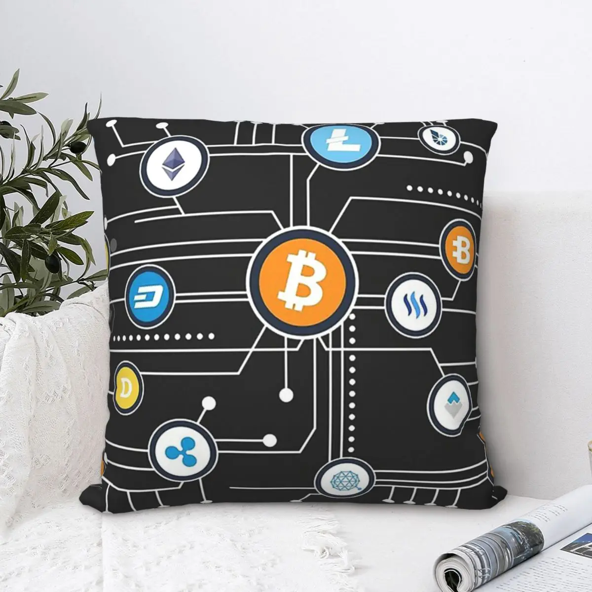 

Cryptocurrency Throw Pillow Case Bitcoin Virtual Currency Cushion Home Sofa Chair Print Decorative Hug Pillowcase