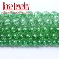 green cracked crystal quartz glass round beads natural stone loose beads for jewelry making diy bracelet accessories 6 8 10 12mm