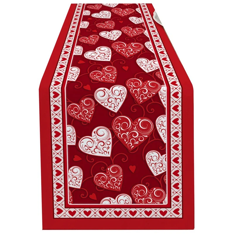 

Valentines Day Table Runner 108 Inch Long, Red Heart Table Runner Non-Slip Dining Table Runners Holiday Party Decor