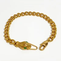 perisbox gold color green eyes snake head chain bracelet for women punk hip hop chunky chain bracelet titanium steel jewelry