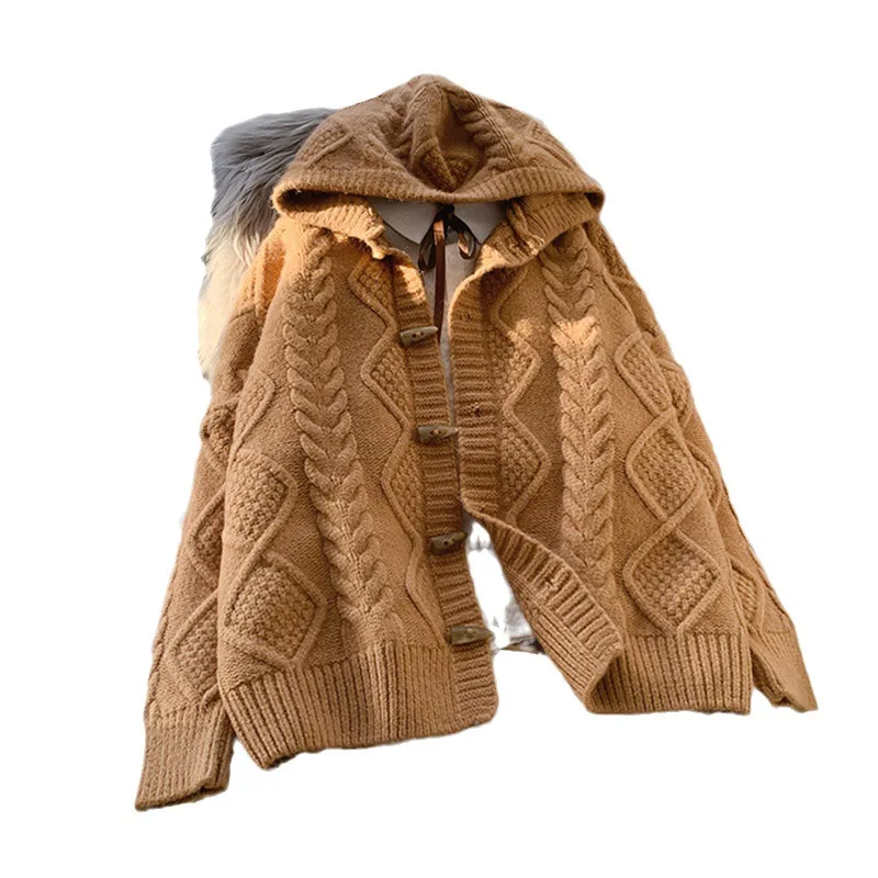 Японский свитер с капюшоном и пряжкой в стиле ретро женский свободный верхний