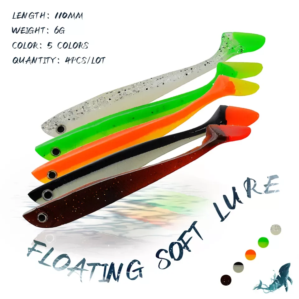 

4PCS/Lot 110mm/6g Soft Fishing Lure Artificial Silicone Bait Wobblers Swimbait Sea Fishing Accessories Tackles Tools