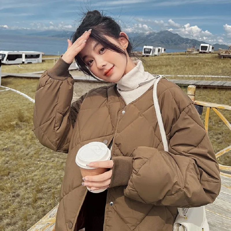 Korean Women's Jackets Loose Collarless Cotton Padded Coat Woman Clothing Overcoat Female Tops Autumn Winter 2022 New