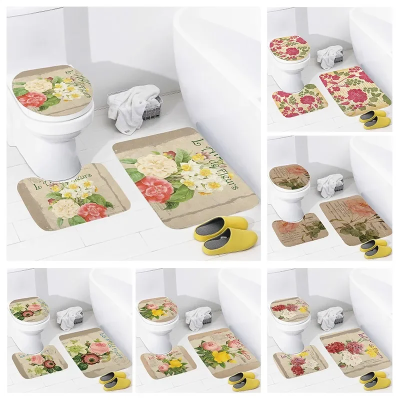 

Нескользящий коврик для душа в ванную комнату, коврик для душа в стиле ретро с узором, Декоративный Коврик для ванны, декоративный чехол для туалета