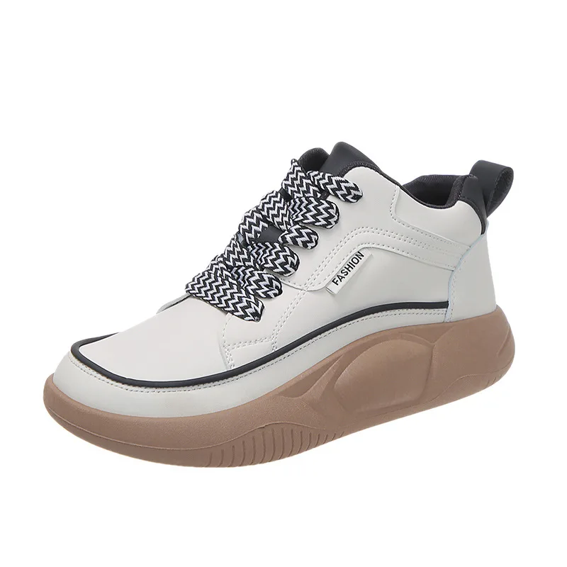 

Новые женские кроссовки, модная кожаная обувь с высоким верхом, на толстой подошве, Легкая удобная универсальная повседневная женская обув...