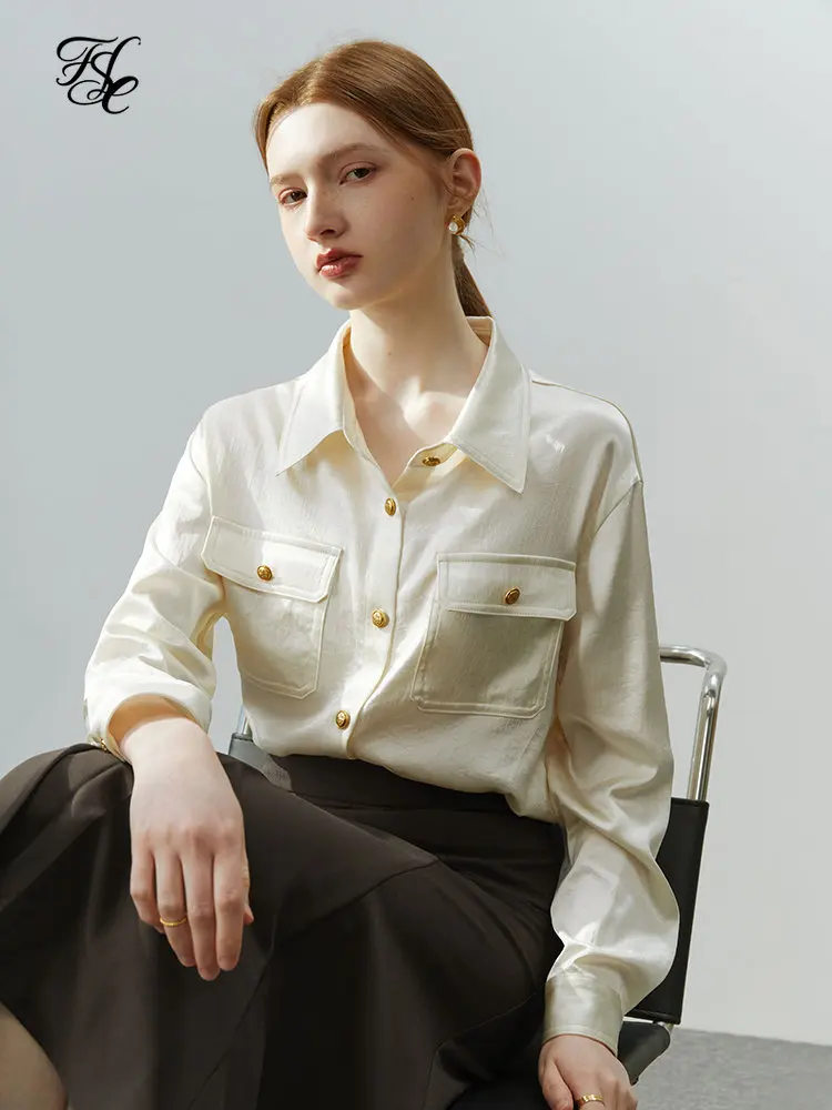 

FSLE, Высококачественная триацетатная женская рубашка с длинным рукавом, рабочая одежда, уникальная женская блузка со съемным галстуком