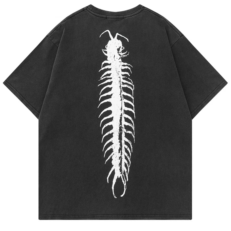

Y2k винтажная уличная одежда в стиле Харадзюку, футболка большого размера с вышивкой в виде сороконожки, футболка с графическим принтом, Готическая хлопковая свободная футболка