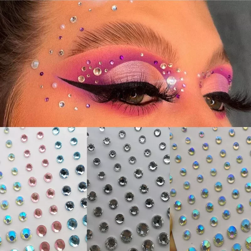 

Party Festival Makeup Decoration Face Body Colored Diamonds Jewels Pearls Stickers Self Adhesive EyeShadow Acrylic Sticker