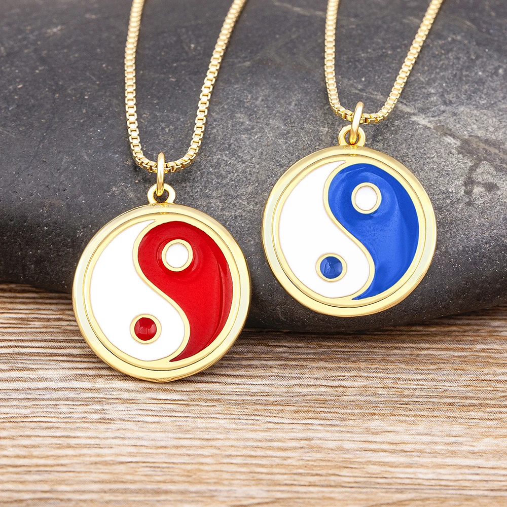

Nidin Fashion Enamel Tai Ji Yin Yang Necklace for Women Men Classic 4 Colors Round Pendant Jewelry Party Friendship Gift