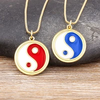 nidin fashion enamel tai ji yin yang necklace for women men classic 4 colors round pendant jewelry party friendship gift