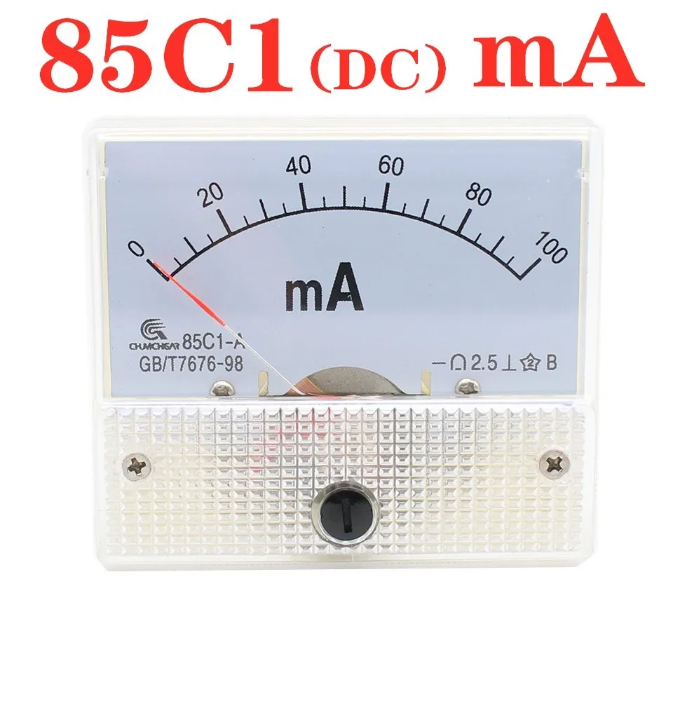 85C1 0-50mA 1mA 20mA 30mA 100mA 200mA 500mA DC Analog Panel Ampere Current Meter Ammeter Gauge 85C1 White 0-50mA 64*56mm