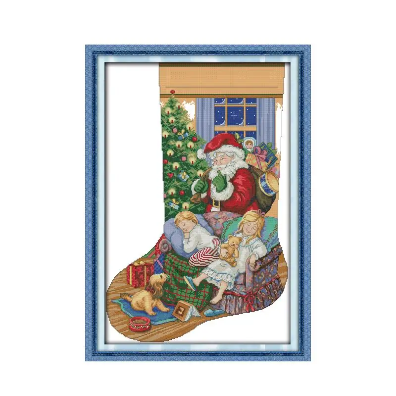 

Christmas Stocking-Santa Claus (5) cross stitch kit 14ct 11ct pre stamped canvas cross stitching embroidery DIY needlework