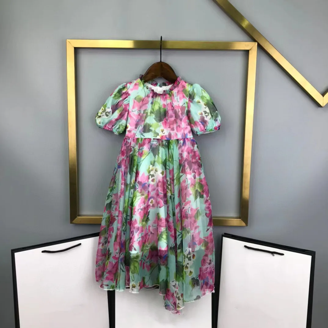 

Шифоновое платье принцессы, летнее Брендовое Платье с принтом и рукавами-пузырьками, для девочек 2, 4, 6, 8, 10 лет, 2022